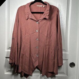 Soft Surroundings Sasha Button Front Tunic Top in Coral Stripe Petite Size XL